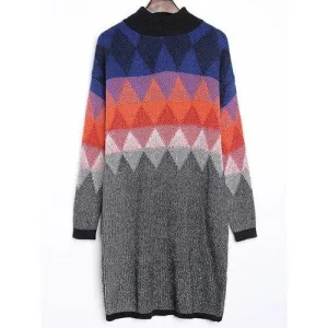 Argyle Jacquard Loose-Fitting Sweater Dress - One Size