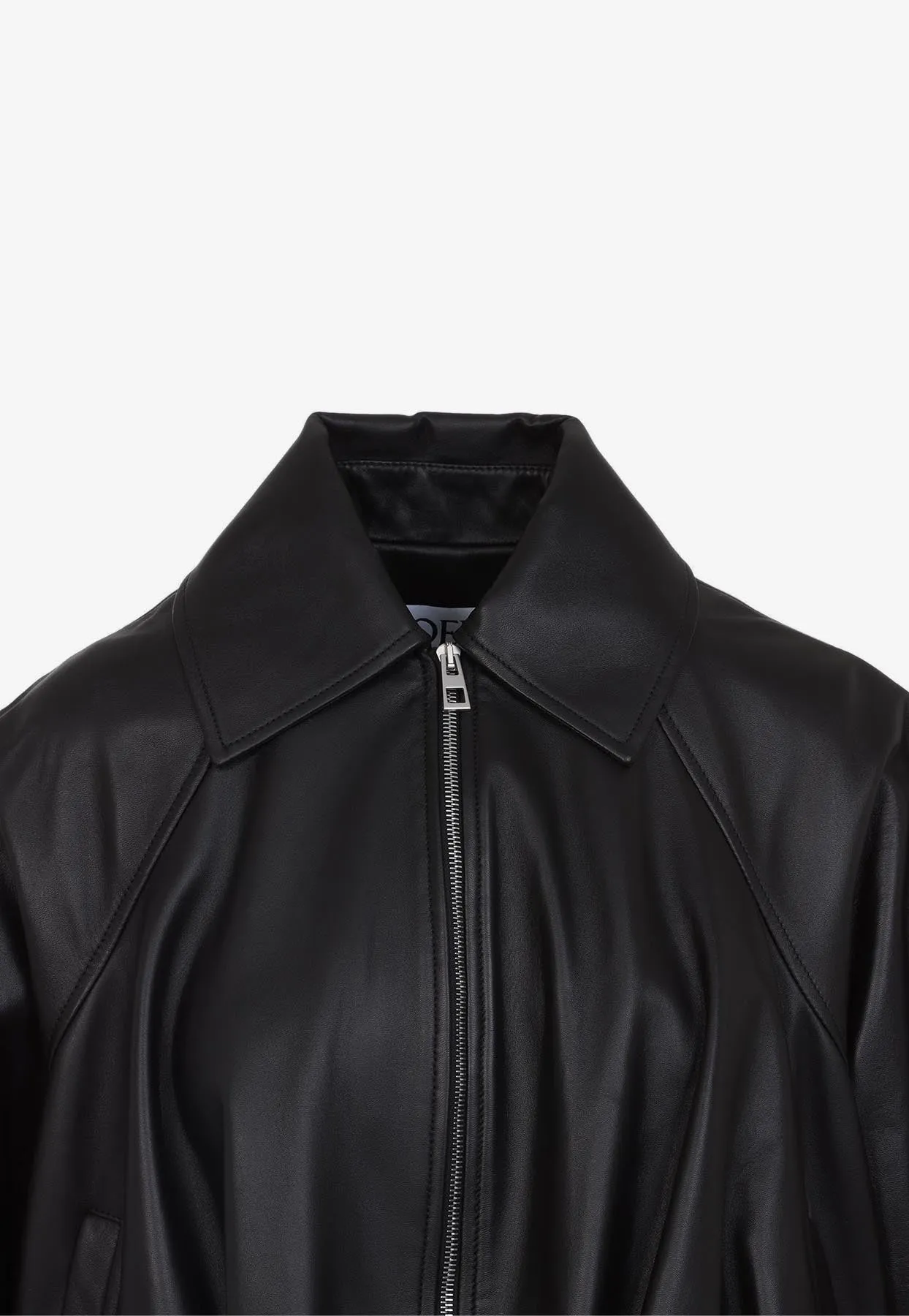 Balloon Zip-Up Leather Jacket
