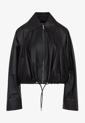 Balloon Zip-Up Leather Jacket