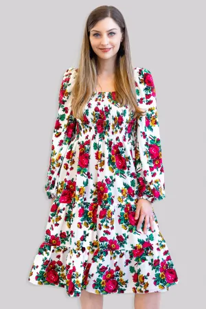 Basia White Rose Folk Dress