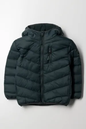 Basic Hooded Puffer Jacket Green