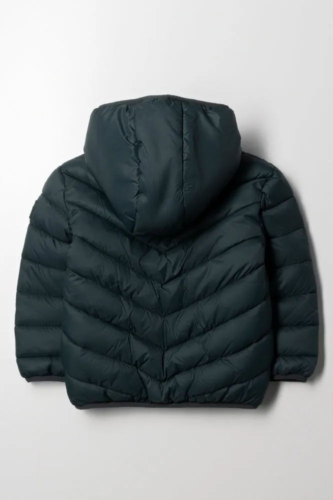 Basic Hooded Puffer Jacket Green