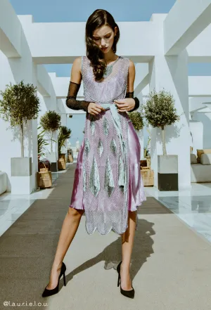Beaded 1920s Tabard Gatsby Gown - The Bijou - Plum Silver