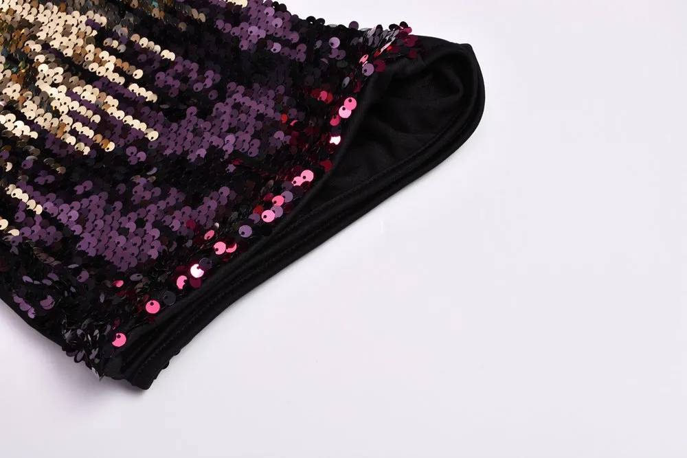 Beaded Sequins Gradient High Waist Trend Shorts