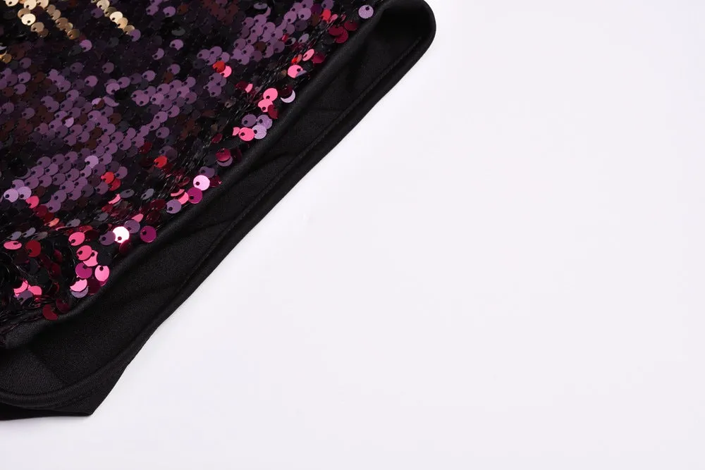 Beaded Sequins Gradient High Waist Trend Shorts