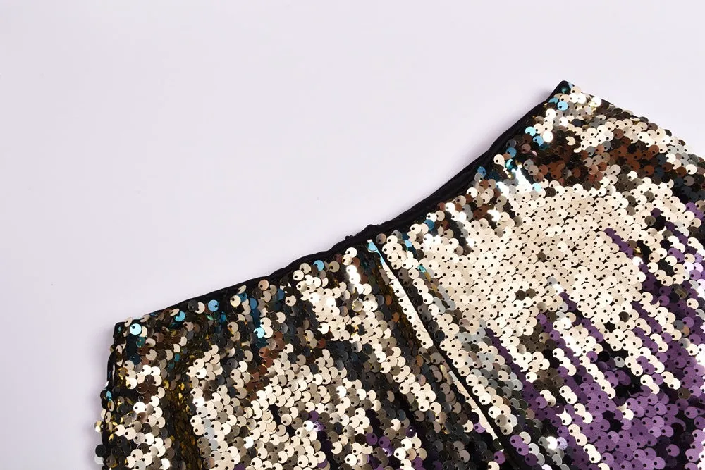 Beaded Sequins Gradient High Waist Trend Shorts