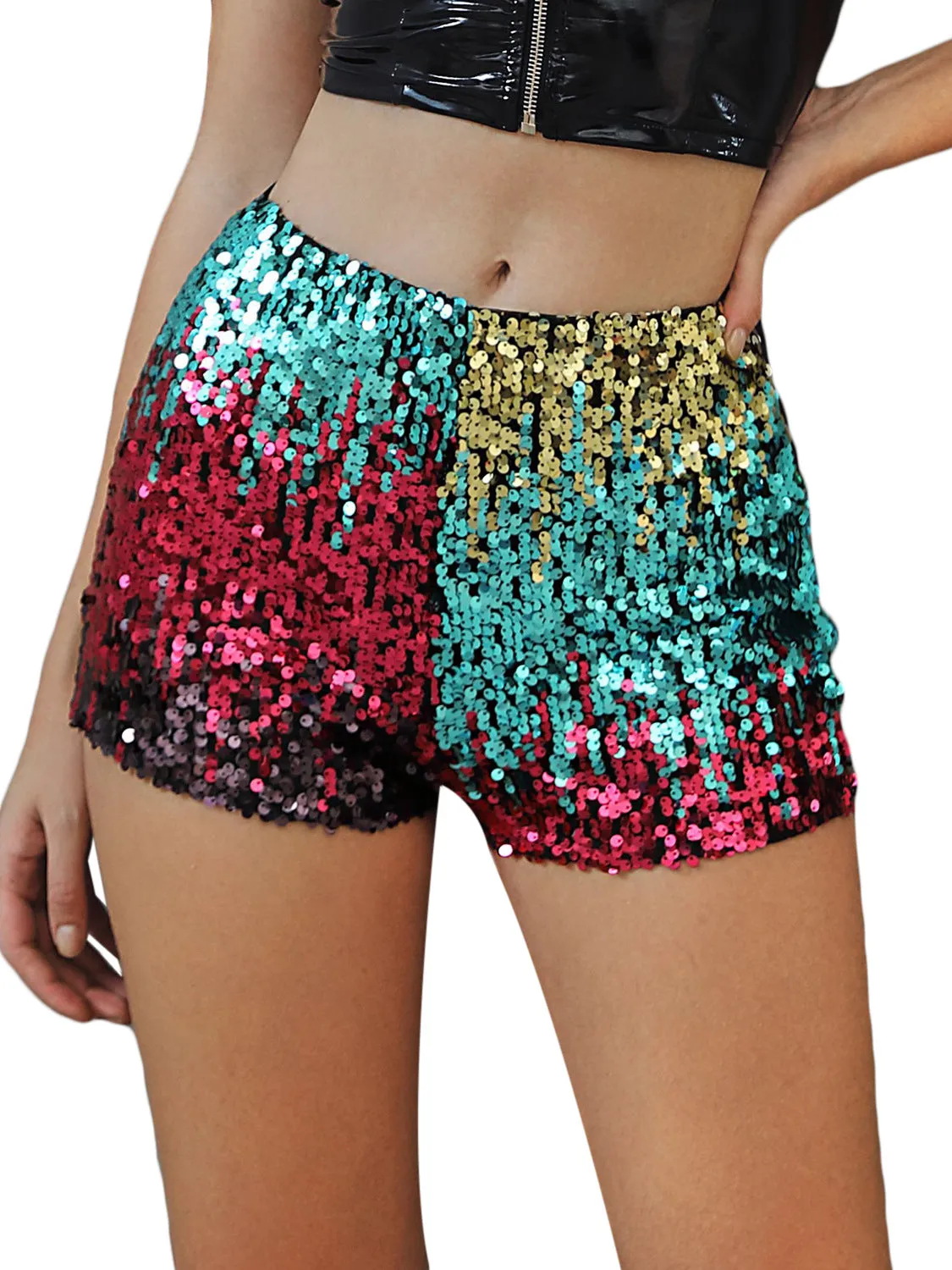 Beaded Sequins Gradient High Waist Trend Shorts