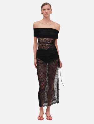 Beau Lace Off Shoulder Midi - Black