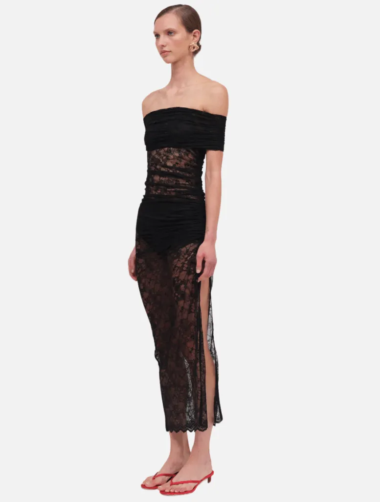 Beau Lace Off Shoulder Midi - Black