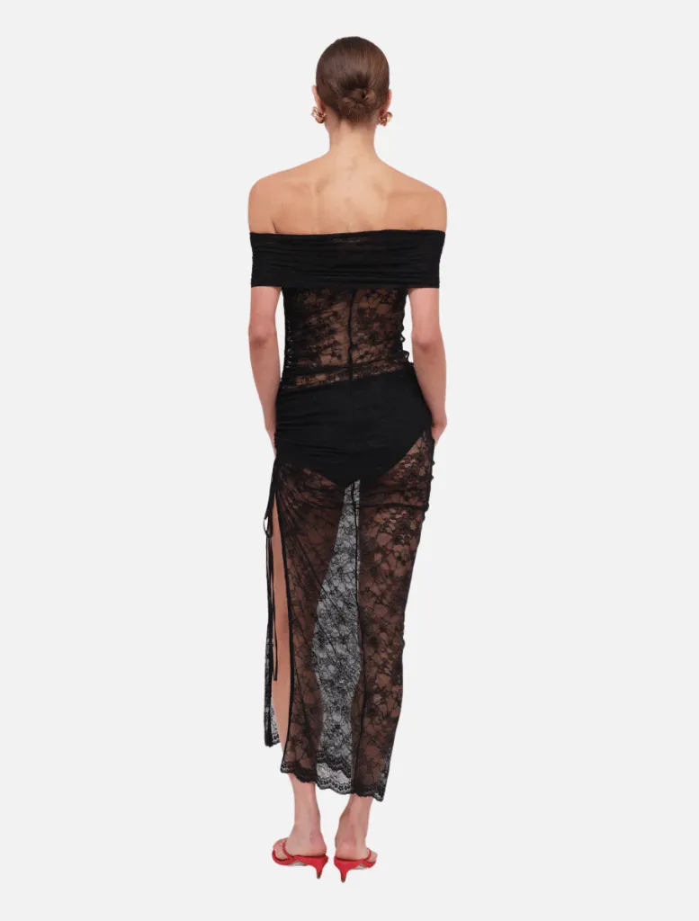 Beau Lace Off Shoulder Midi - Black