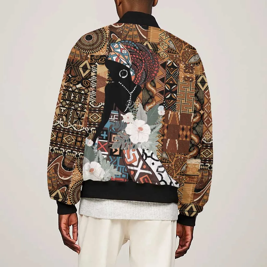 Beautiful Black Woman Bomber Jacket African Tribal Pattern LT9