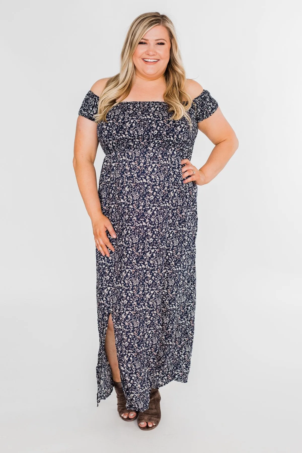 Beautiful Crazy Floral Dress- Navy