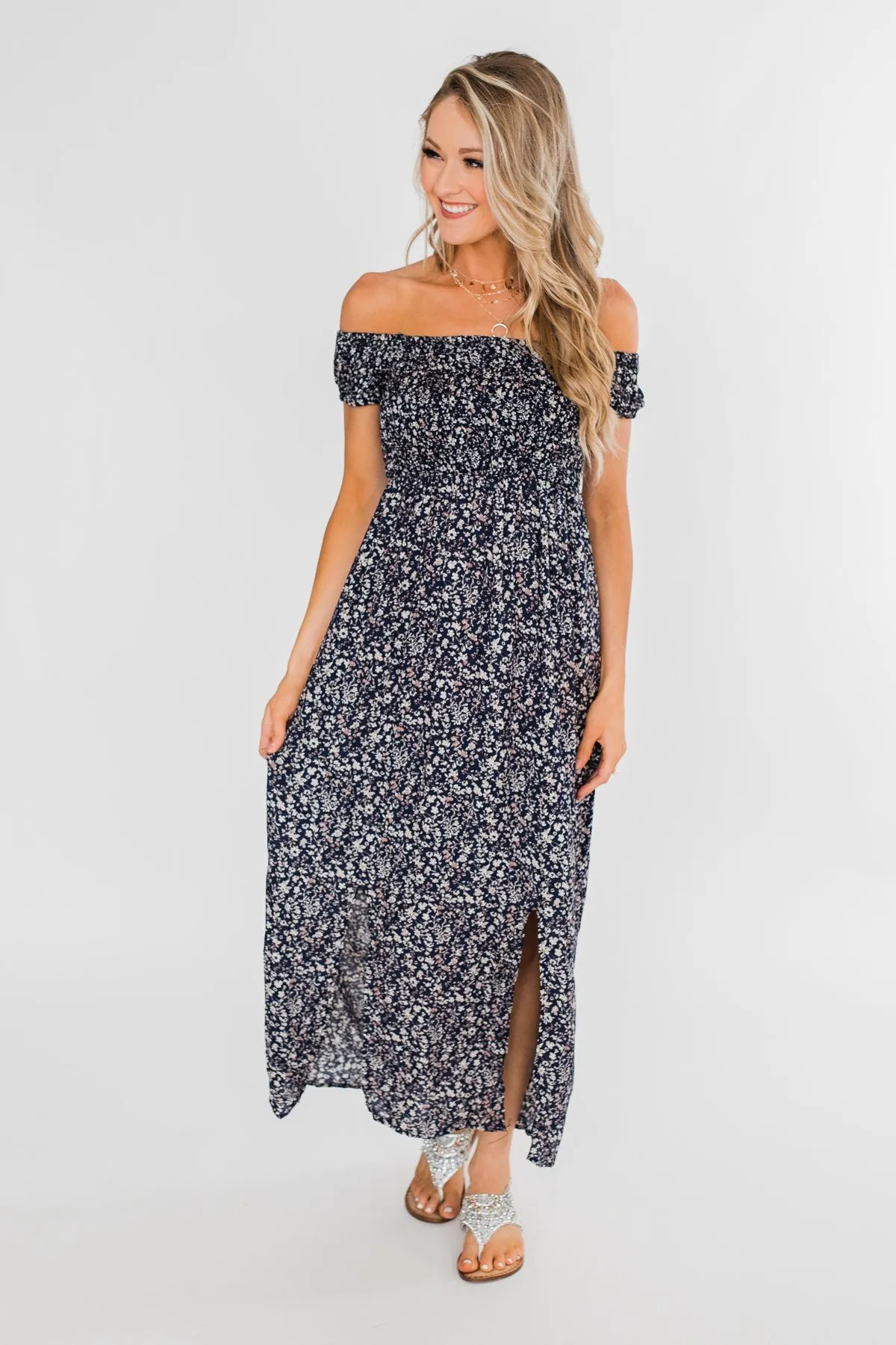 Beautiful Crazy Floral Dress- Navy