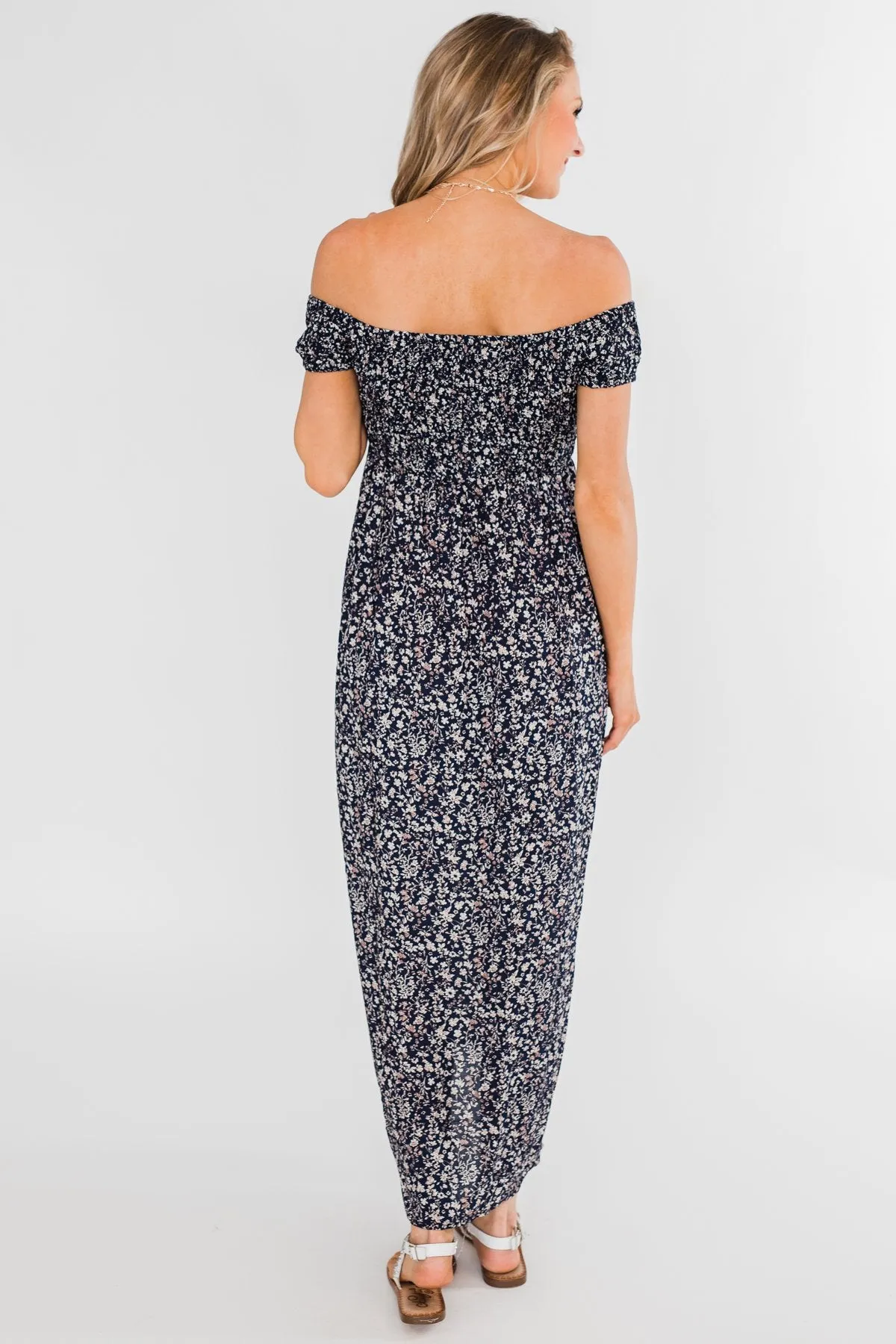 Beautiful Crazy Floral Dress- Navy