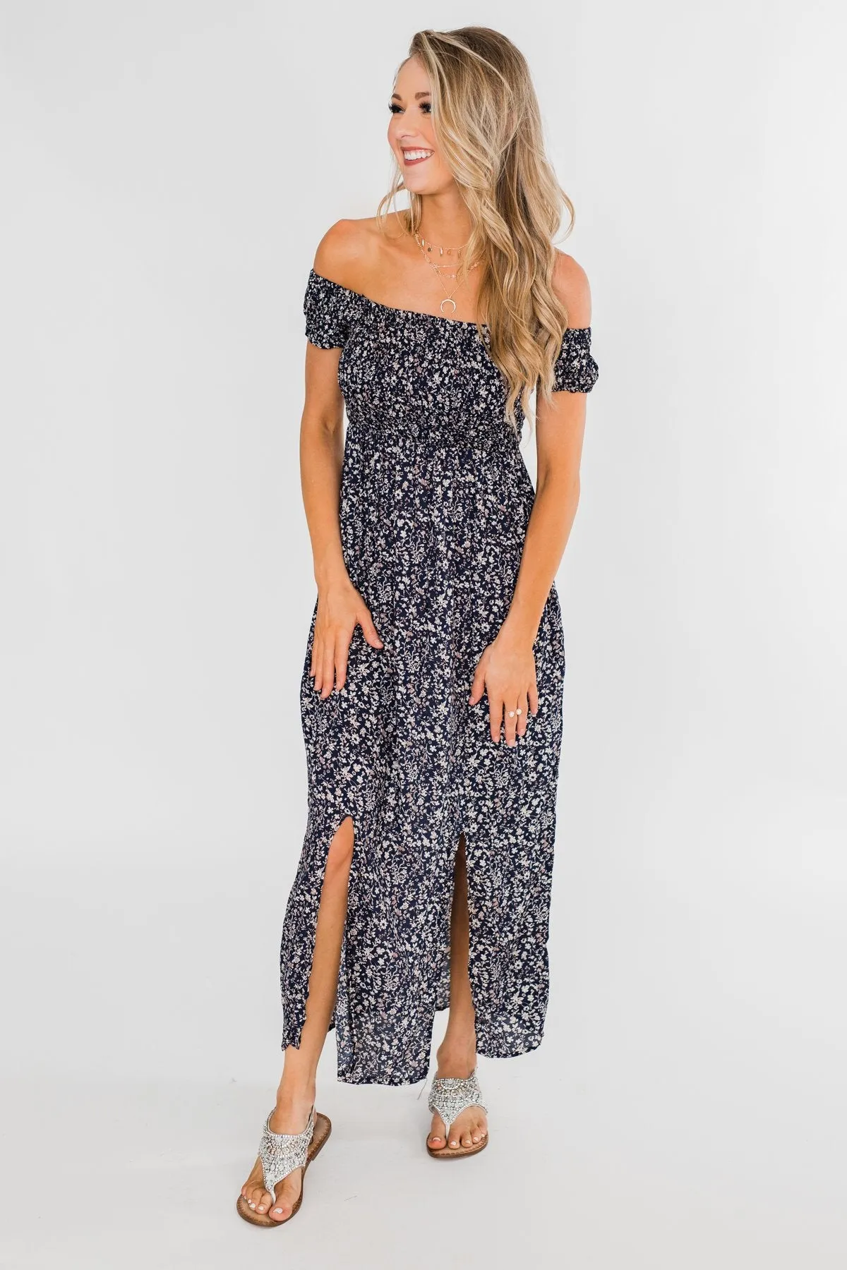 Beautiful Crazy Floral Dress- Navy