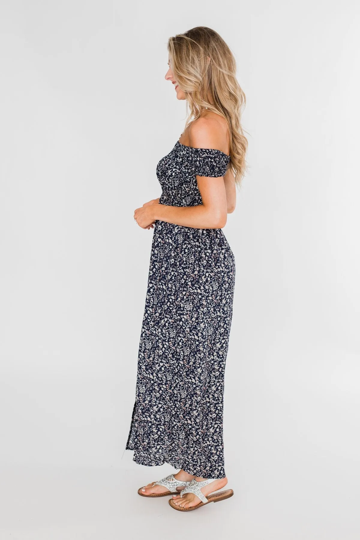 Beautiful Crazy Floral Dress- Navy