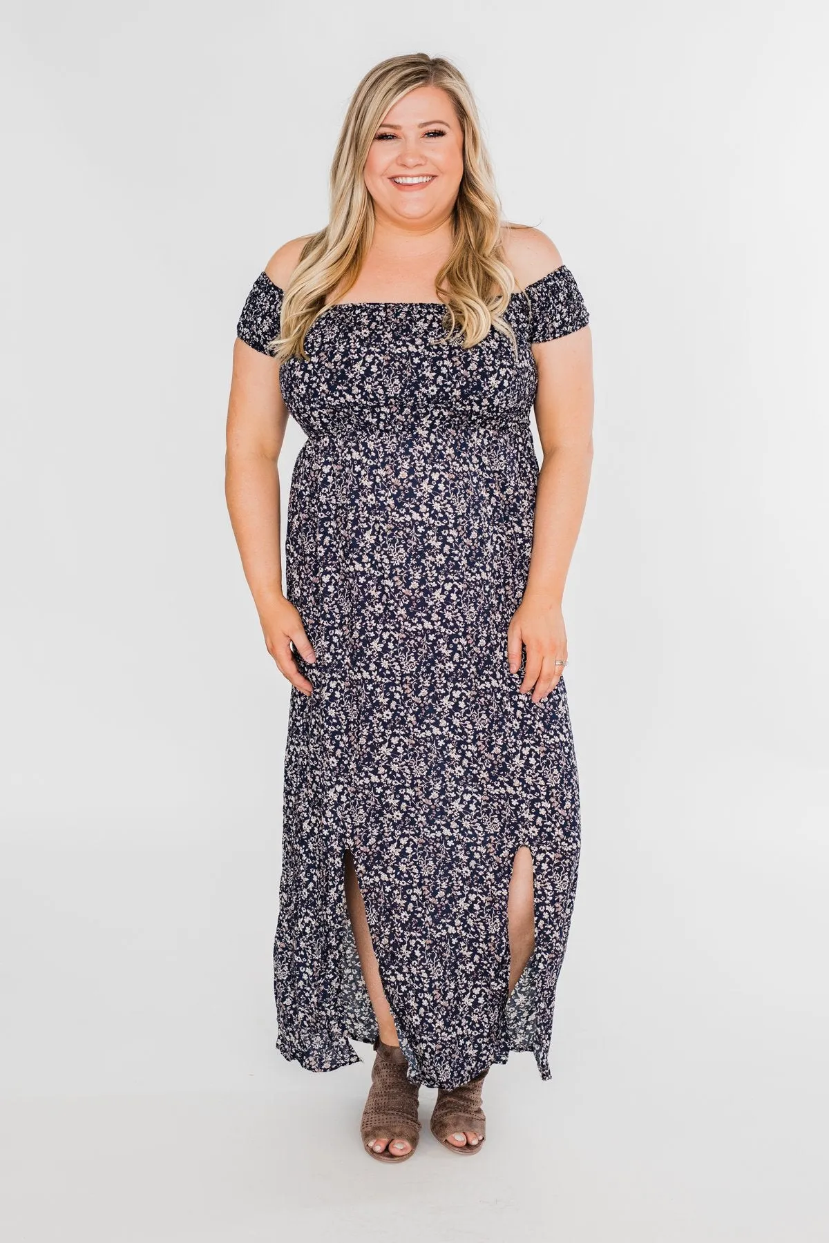 Beautiful Crazy Floral Dress- Navy