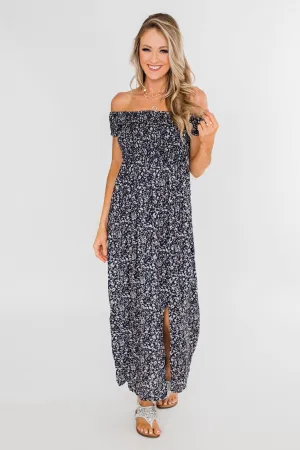 Beautiful Crazy Floral Dress- Navy