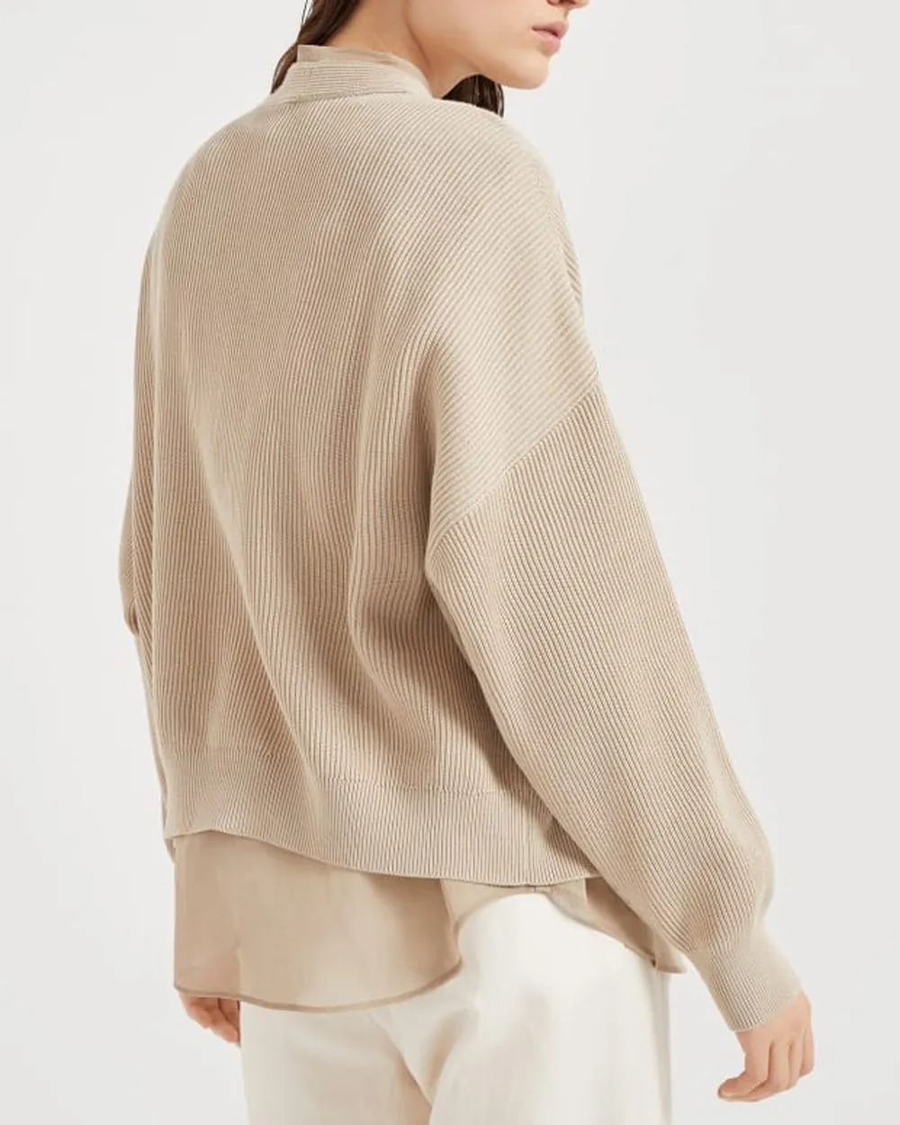 Beige Organza Layered Golf Cardigan