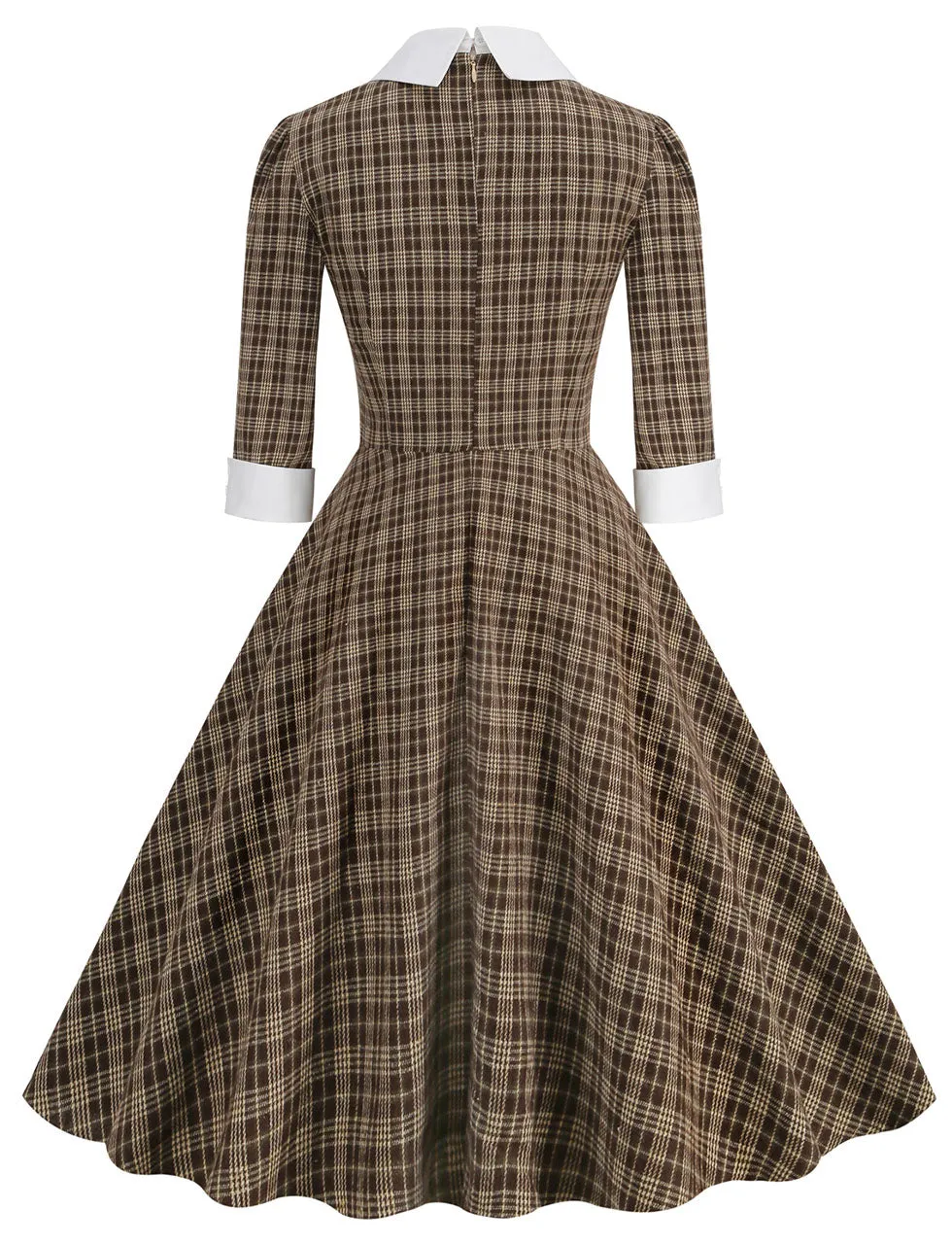 Big BowKnot Brown Plaid 3/4 Sleeve 1950S Vintage Dress Inspired By Mrs. Maisel