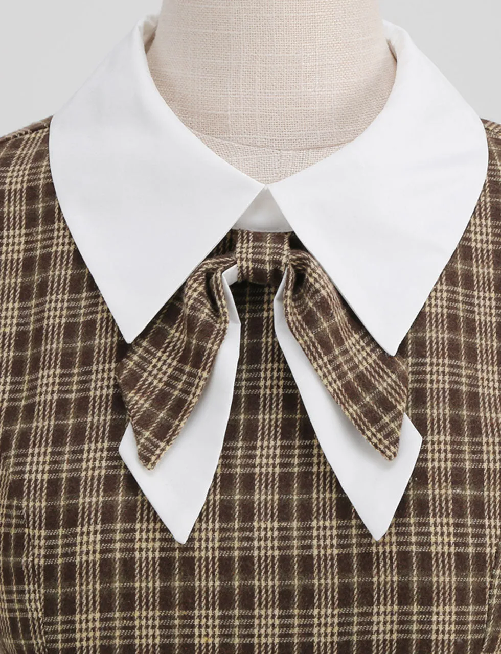 Big BowKnot Brown Plaid 3/4 Sleeve 1950S Vintage Dress Inspired By Mrs. Maisel