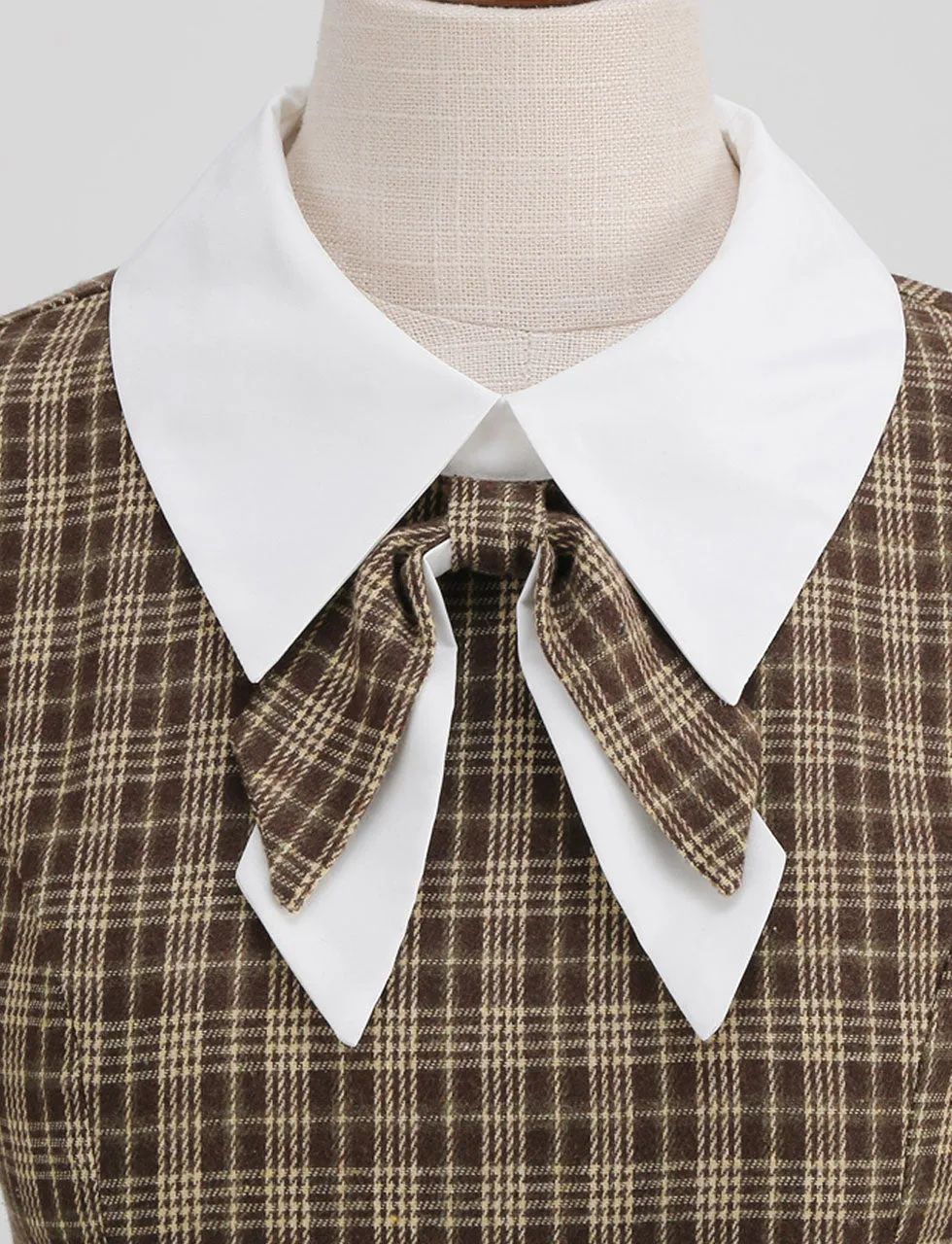 Big BowKnot Brown Plaid 3/4 Sleeve 1950S Vintage Dress Inspired By Mrs. Maisel