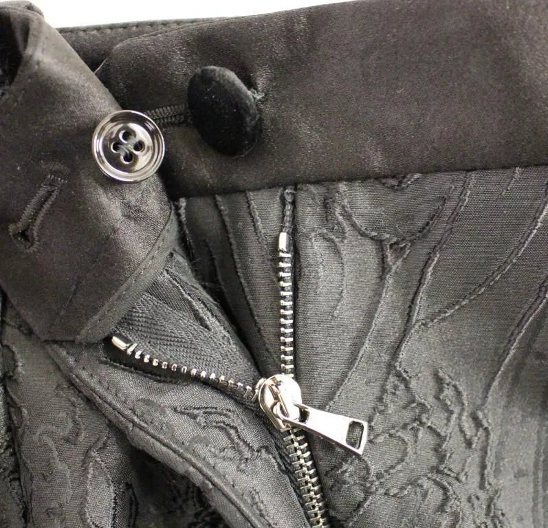 Black Baroque Floral Brocade Shorts Pants