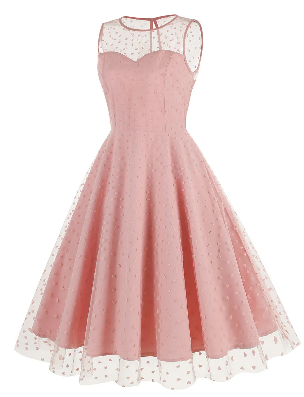 Black Semi Mesh Sweet Heart Embroidered Sleeveless 50S Swing Dress