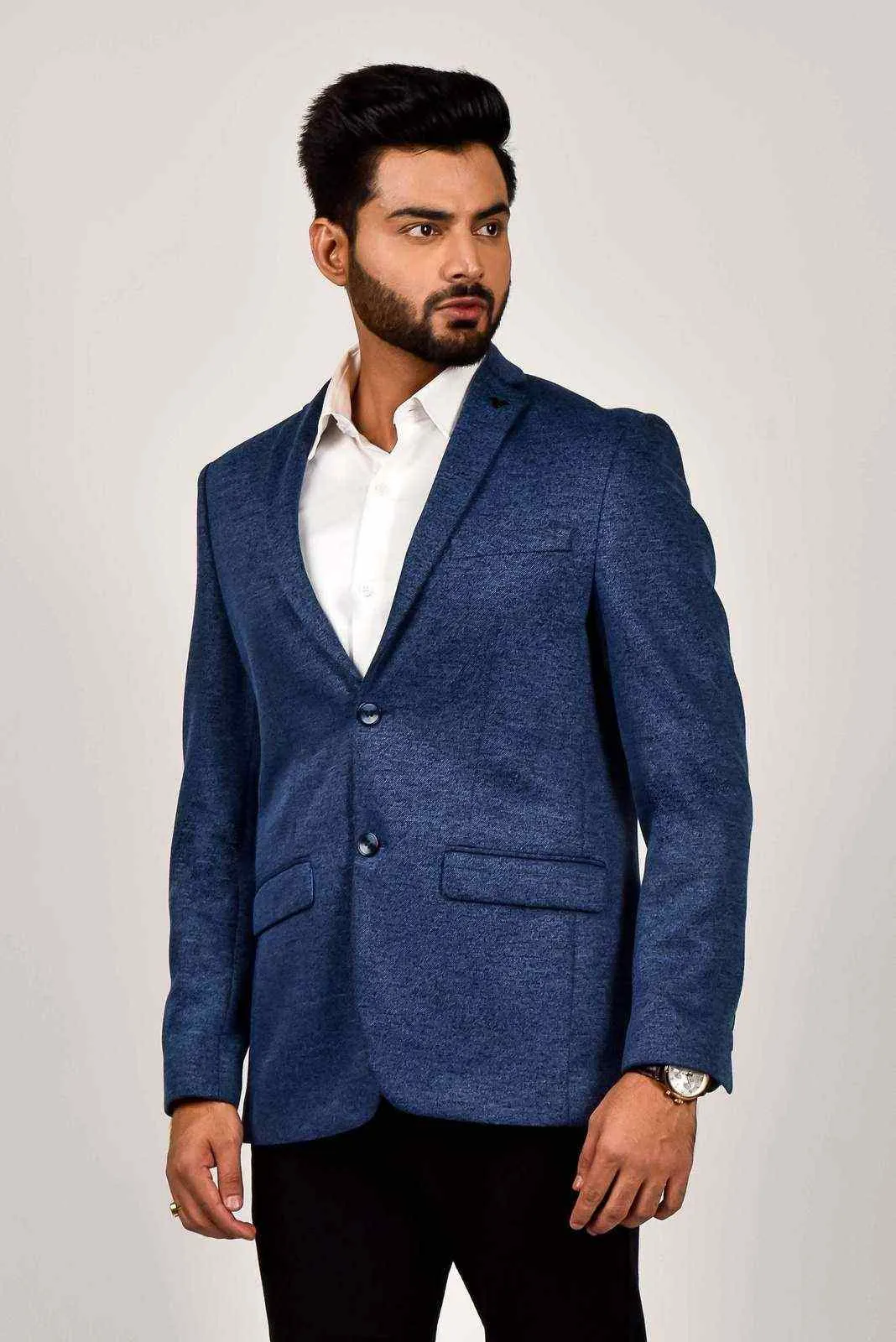 Blue Knitted Power Stretch Blazer