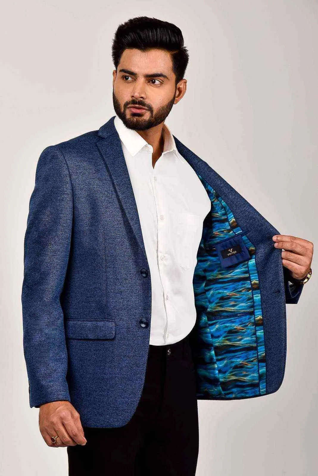 Blue Knitted Power Stretch Blazer