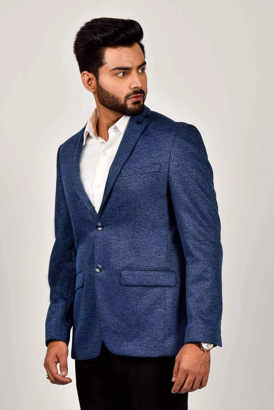 Blue Knitted Power Stretch Blazer