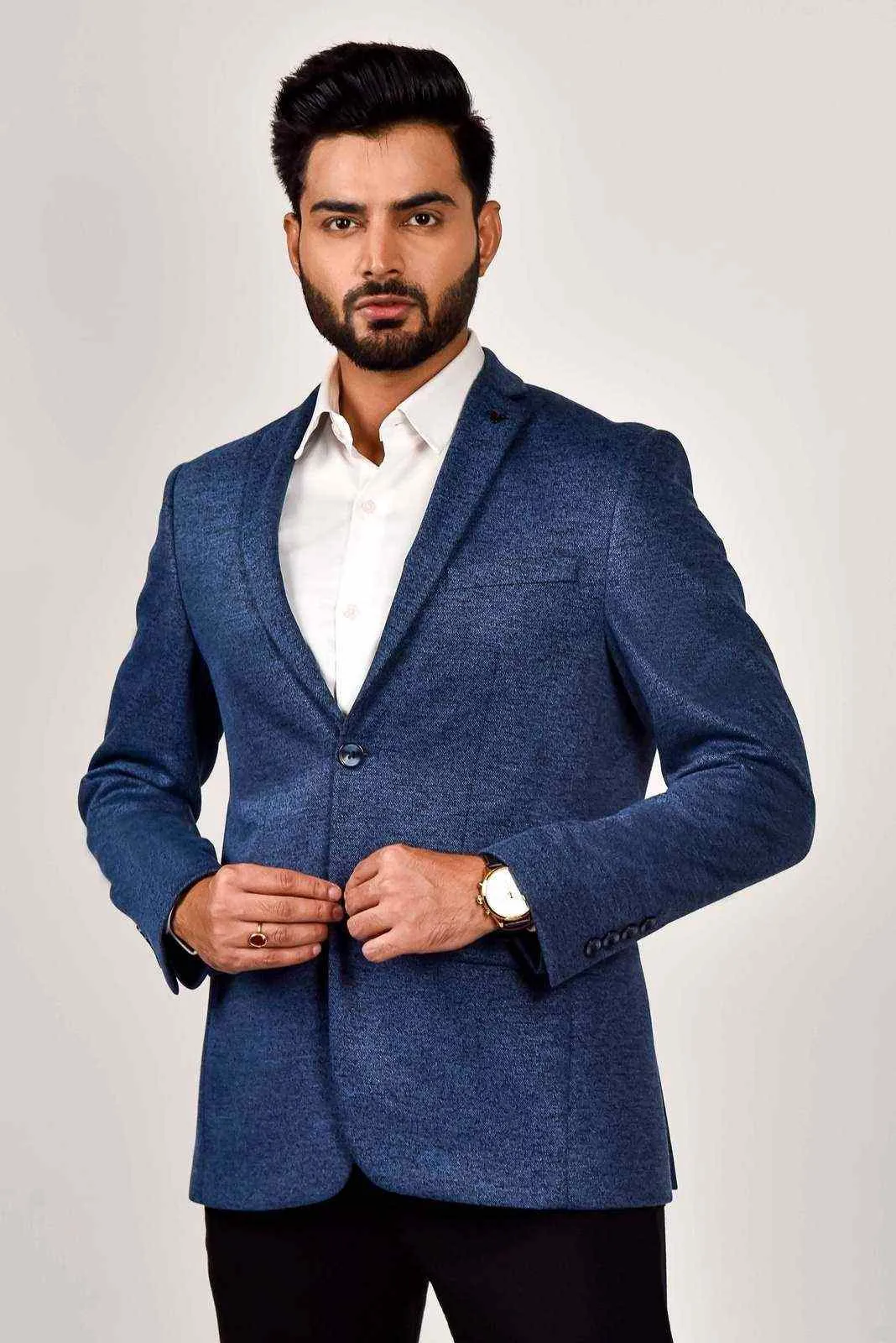 Blue Knitted Power Stretch Blazer
