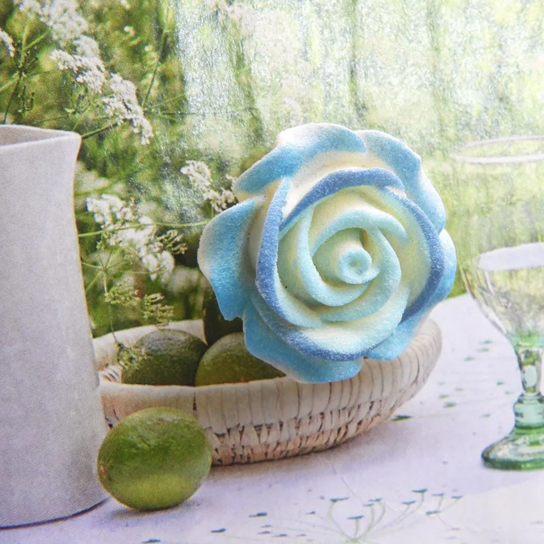 Blue rose flower button