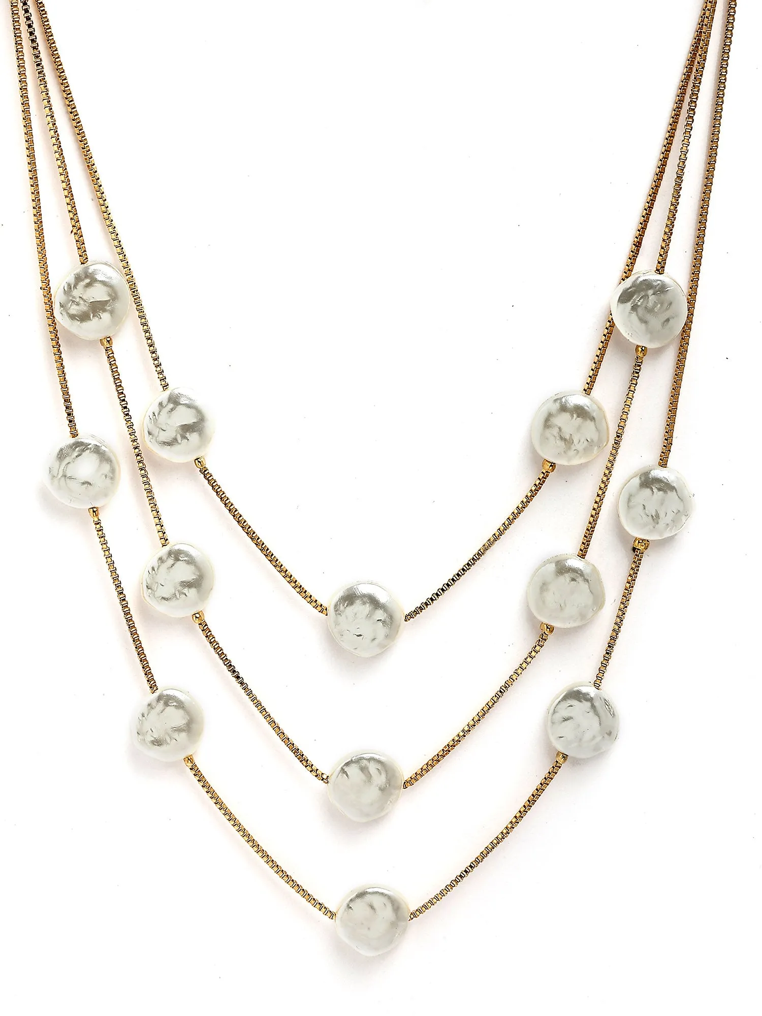 Bohey by KARATCART Gold-Plated Flat Pearl Multilayer Chain Necklace for Women