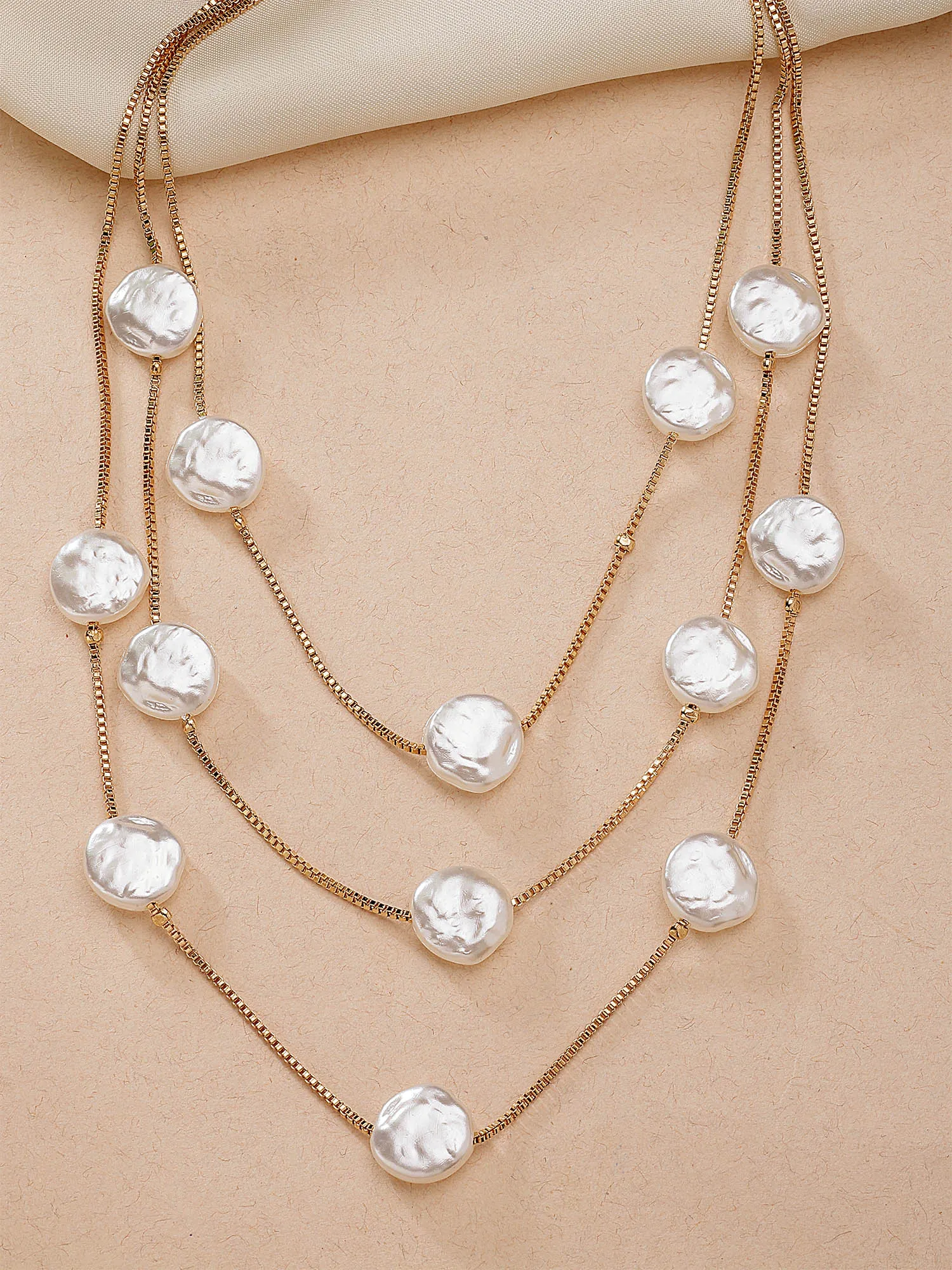 Bohey by KARATCART Gold-Plated Flat Pearl Multilayer Chain Necklace for Women