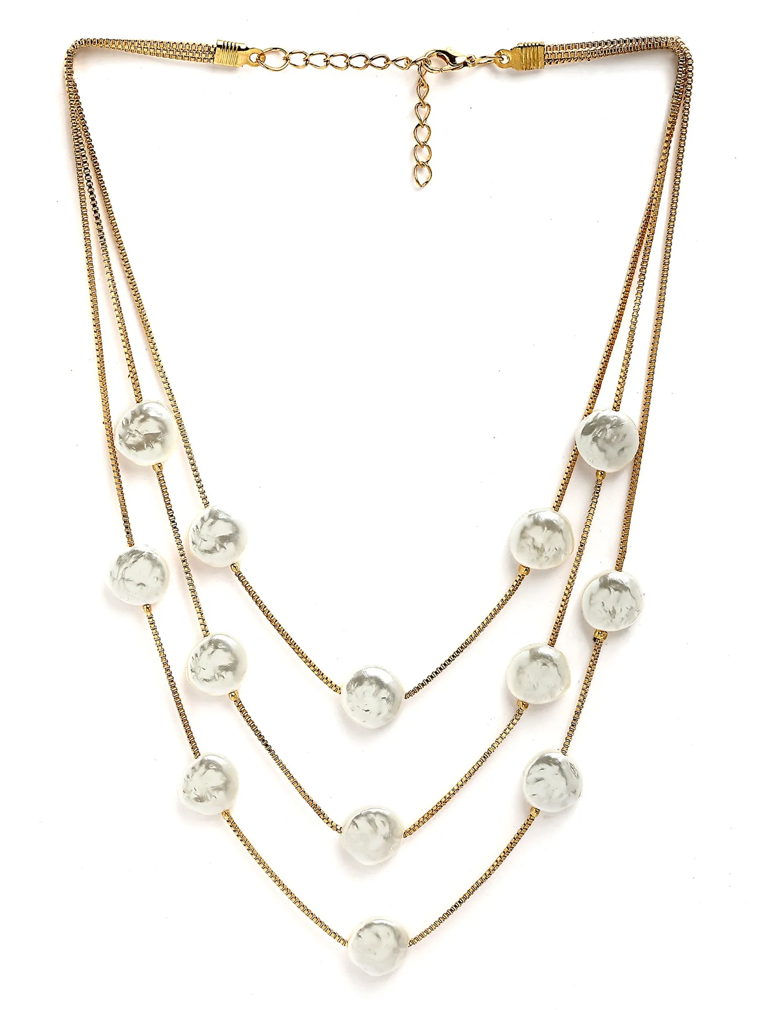 Bohey by KARATCART Gold-Plated Flat Pearl Multilayer Chain Necklace for Women
