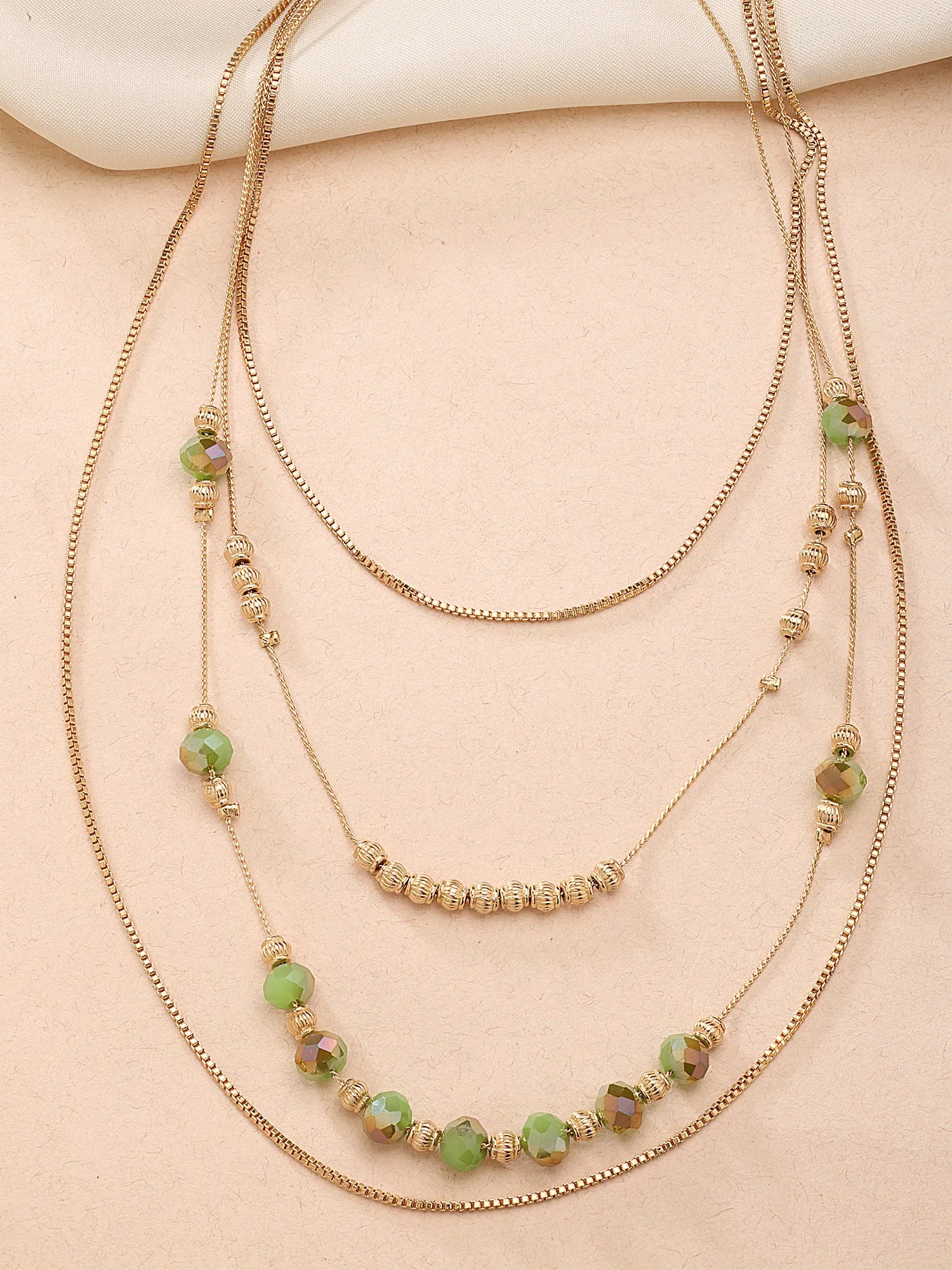Bohey by KARATCART Gold-Plated Green Ctystal Multilayer Chain Necklace for Women