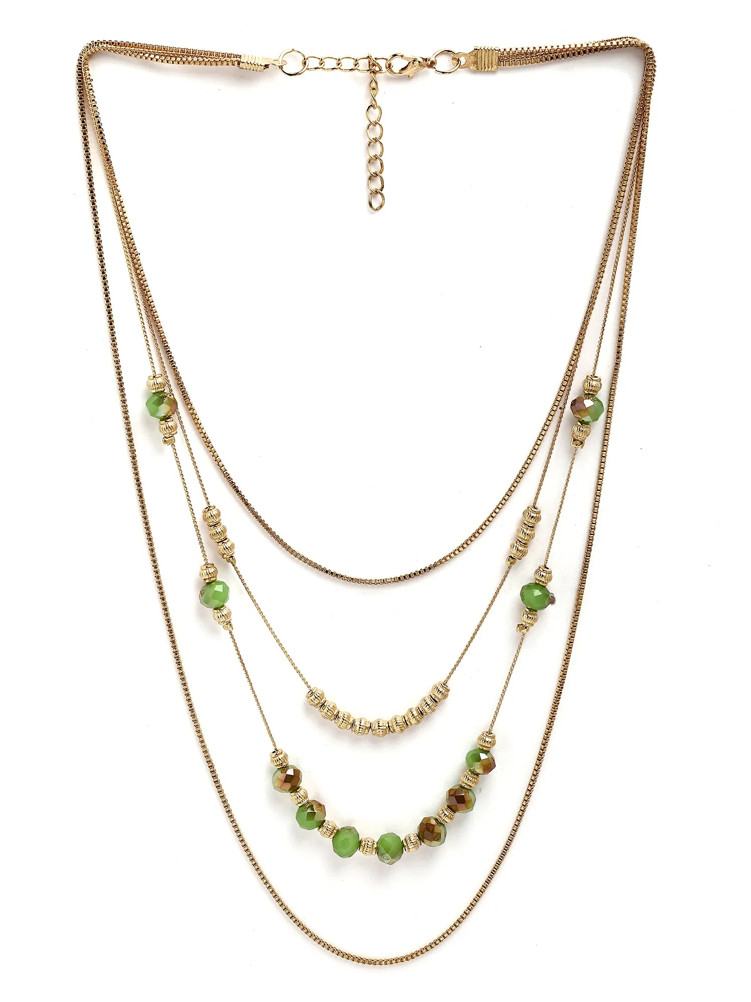 Bohey by KARATCART Gold-Plated Green Ctystal Multilayer Chain Necklace for Women
