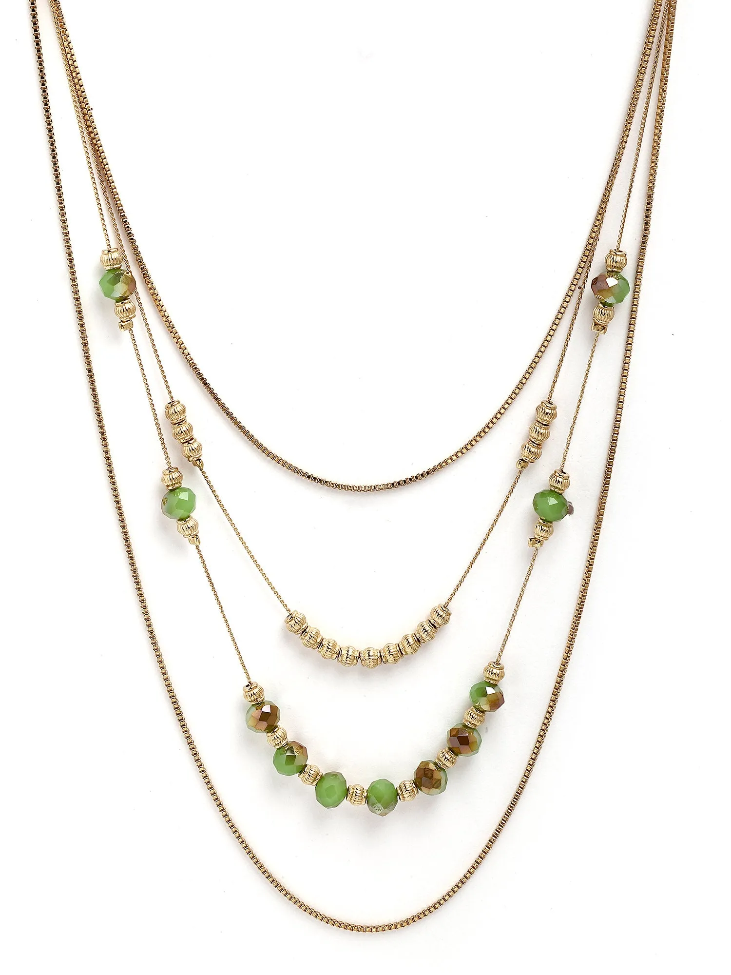 Bohey by KARATCART Gold-Plated Green Ctystal Multilayer Chain Necklace for Women