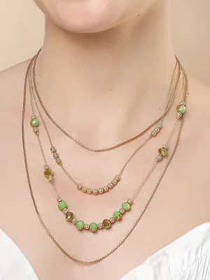Bohey by KARATCART Gold-Plated Green Ctystal Multilayer Chain Necklace for Women