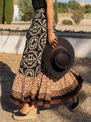 Boho Retro Black Maxi Skirt
