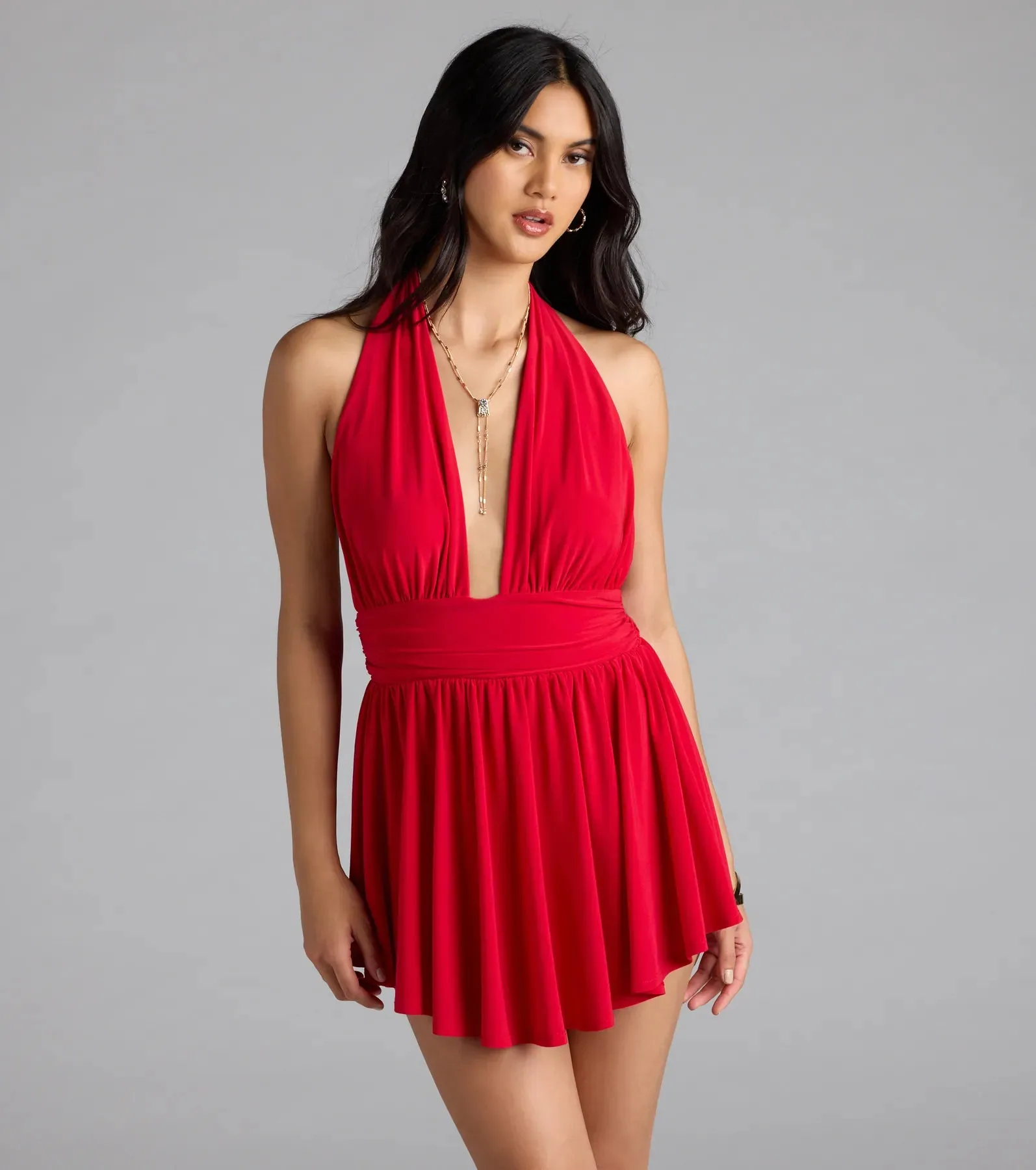 Bold Babe Halter Plunge Neck Romper