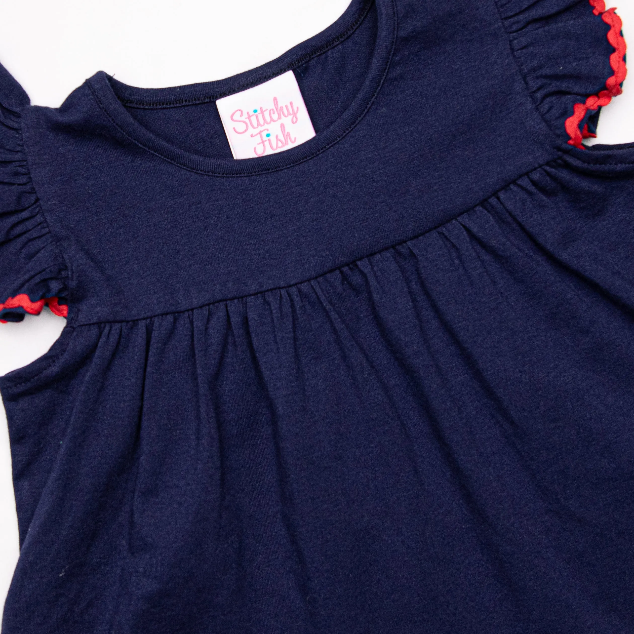 Bold Stripes Ruffle Short Set, Navy