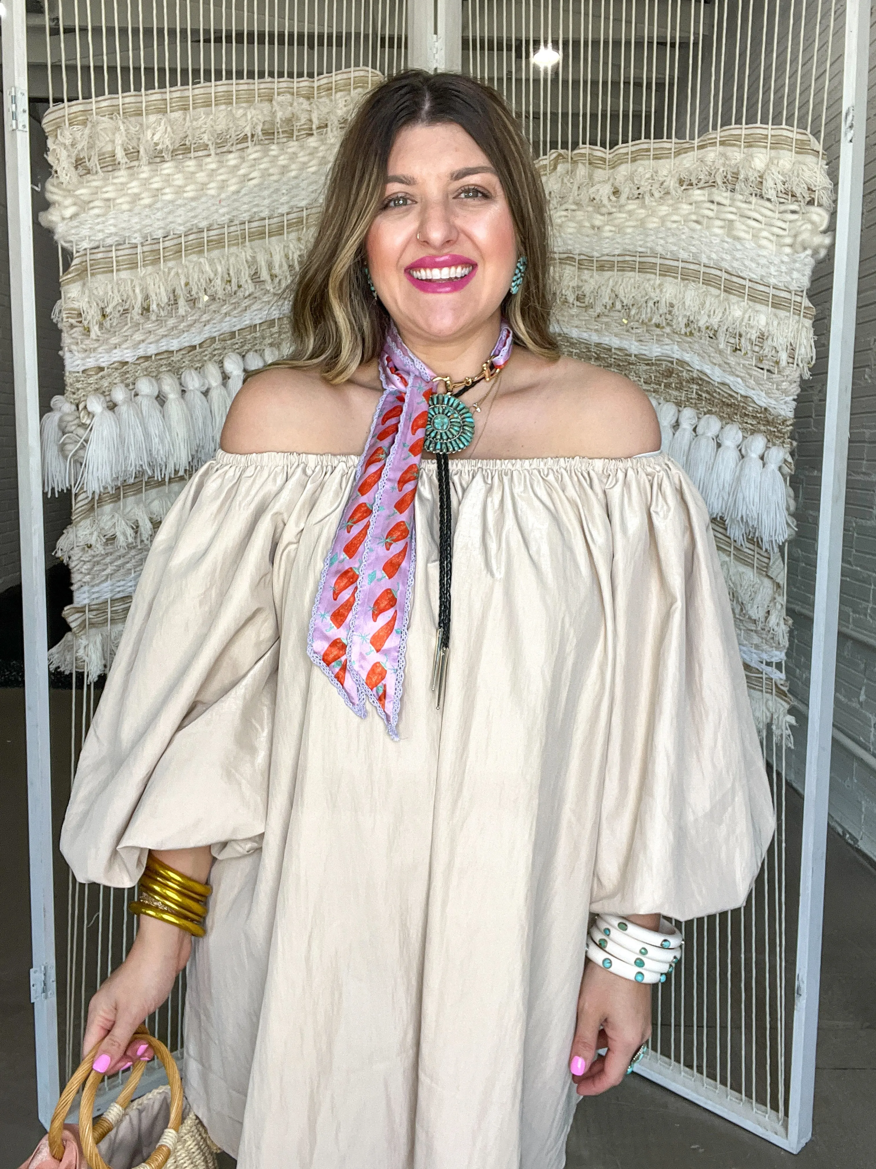 Bold Taupe Off The Shoulder Mini Dress