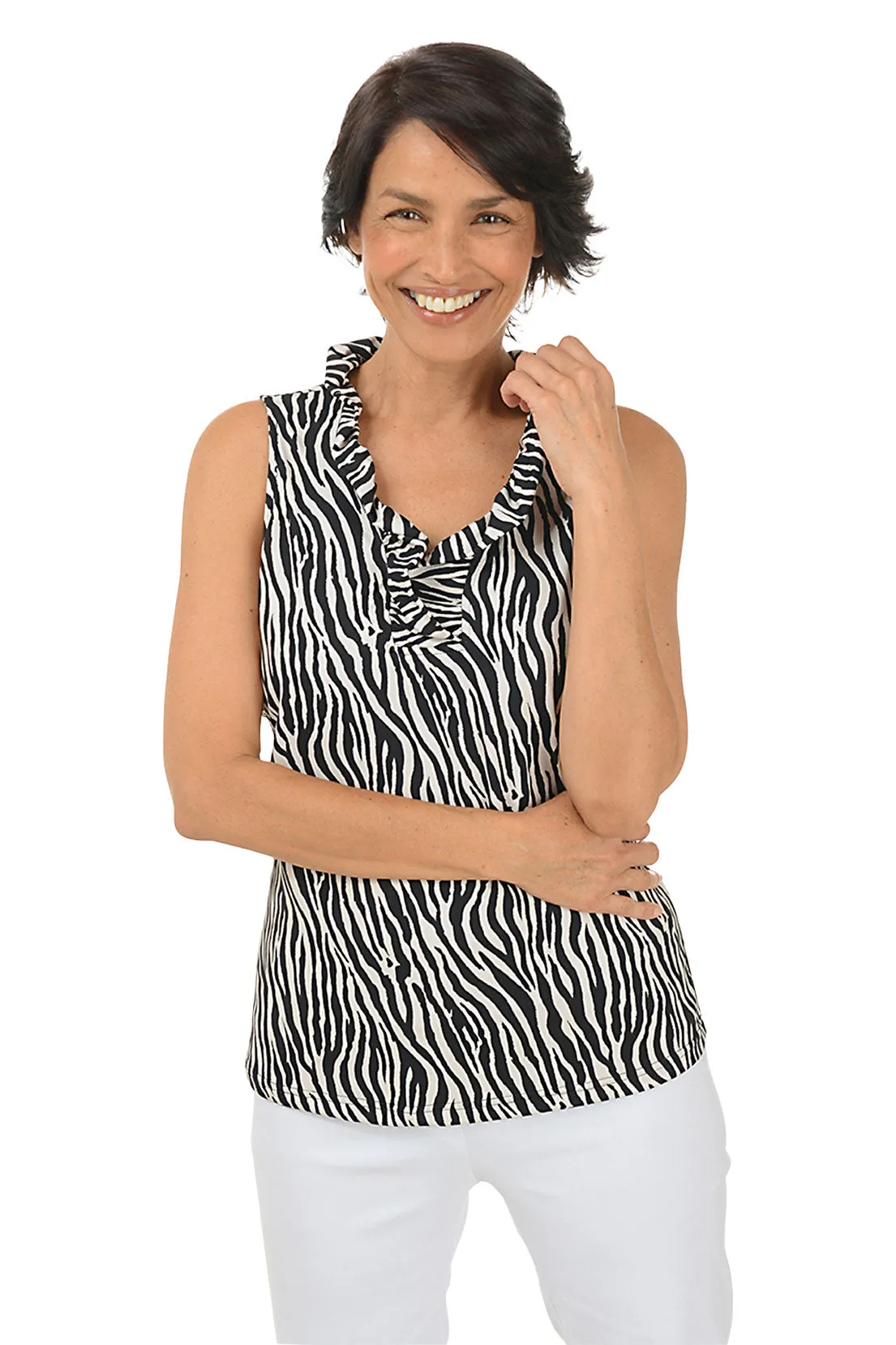 Bold Zebra UPF50  Ruffle Sleeveless Top