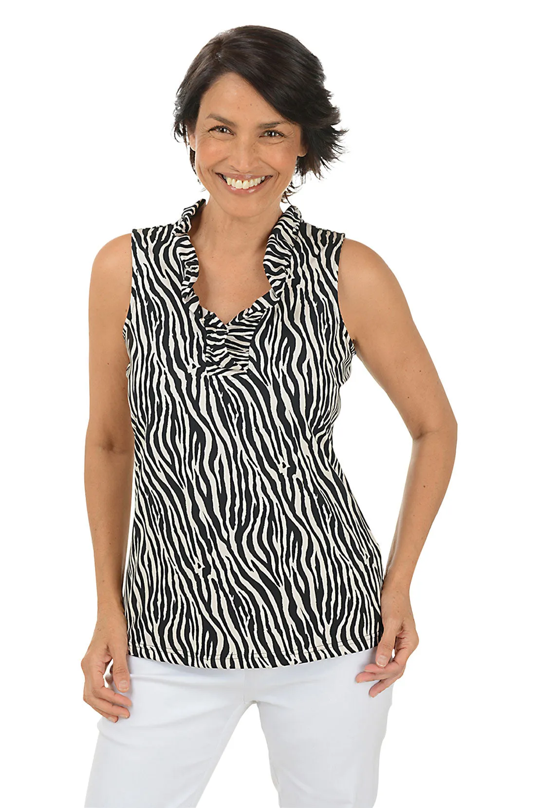 Bold Zebra UPF50  Ruffle Sleeveless Top