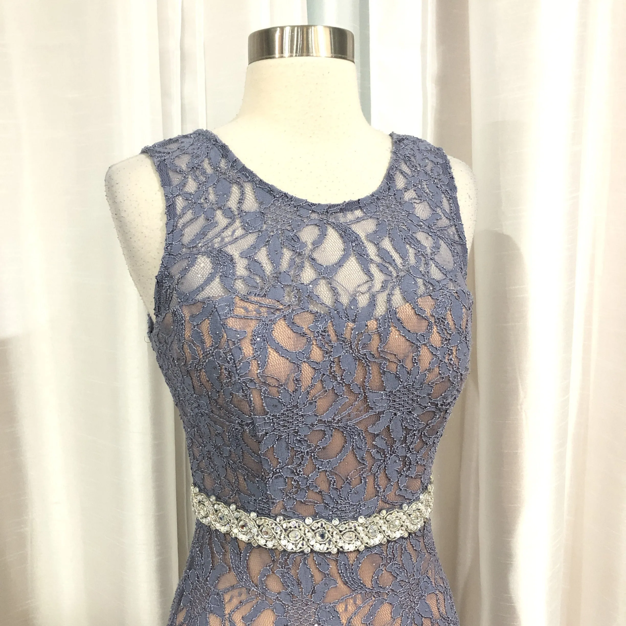 BOUTIQUE Long Periwinkle & Nude Lace Gown Size 5