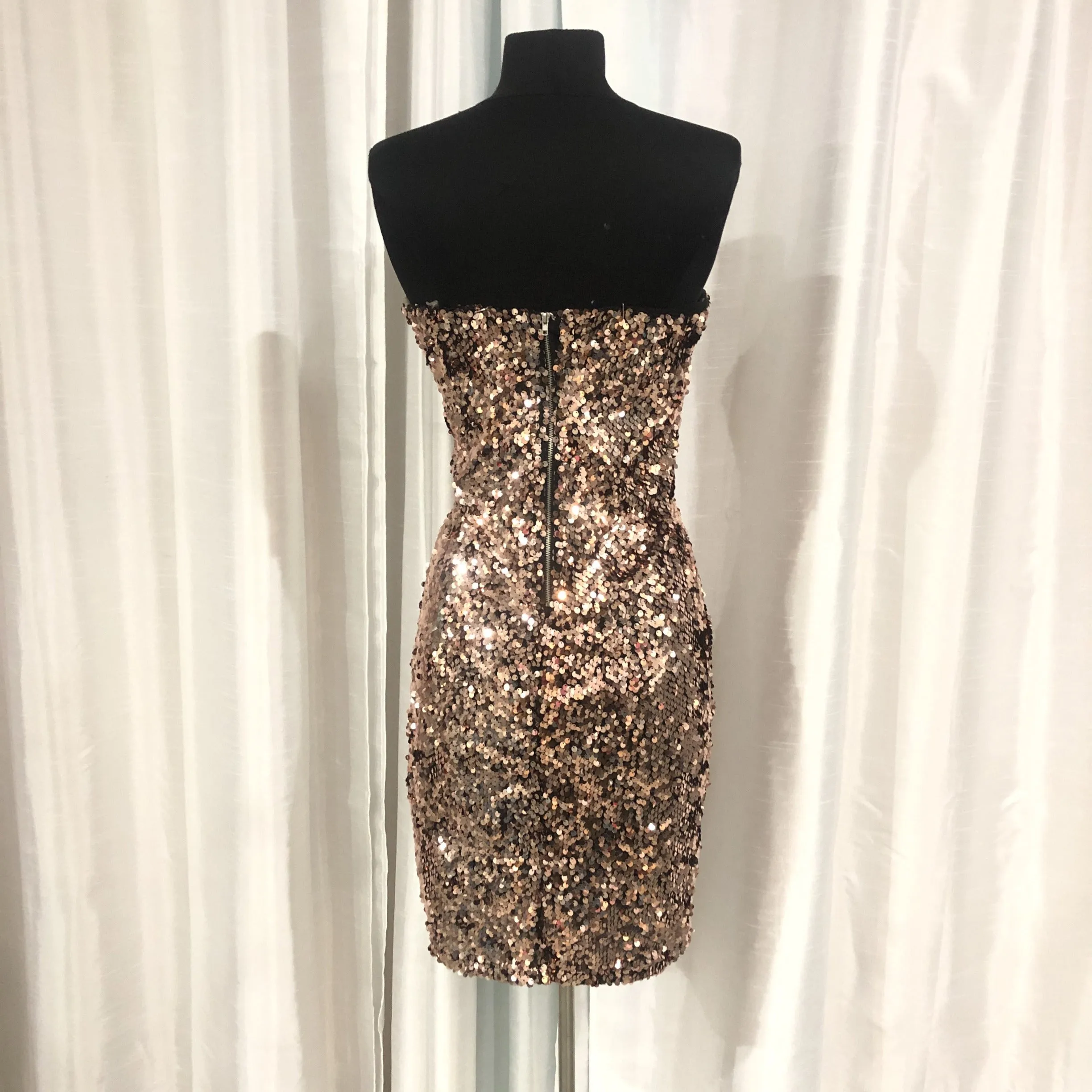 BOUTIQUE Rose Gold Sequin Strapless Short Dress Size M