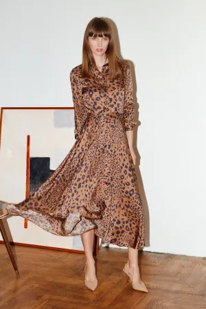 BRENDA brown black leopard shirt dress