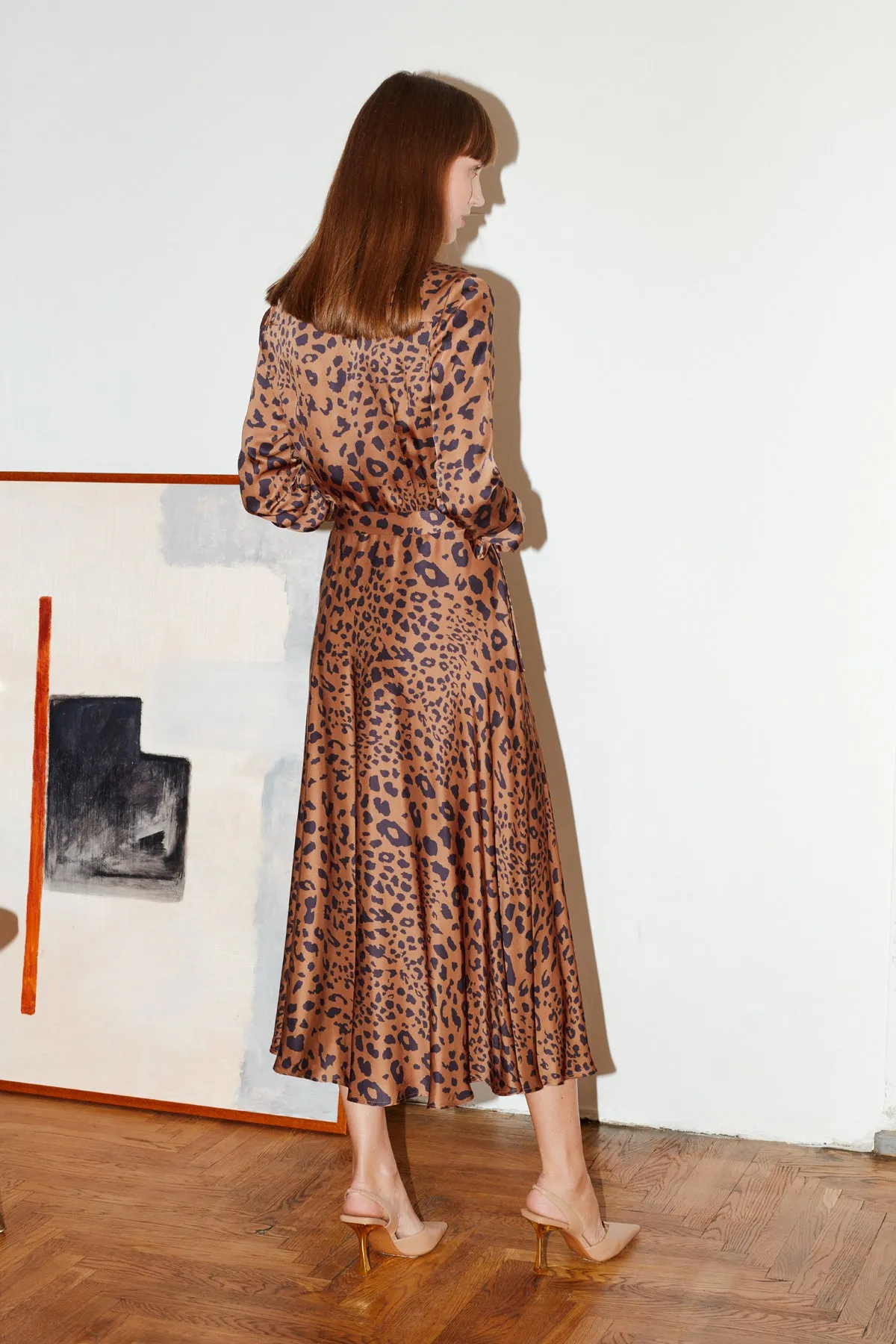 BRENDA brown black leopard shirt dress